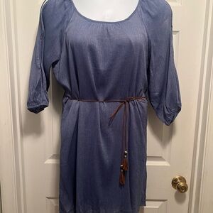 NAIF Denim Blue Dress with Tan Belt